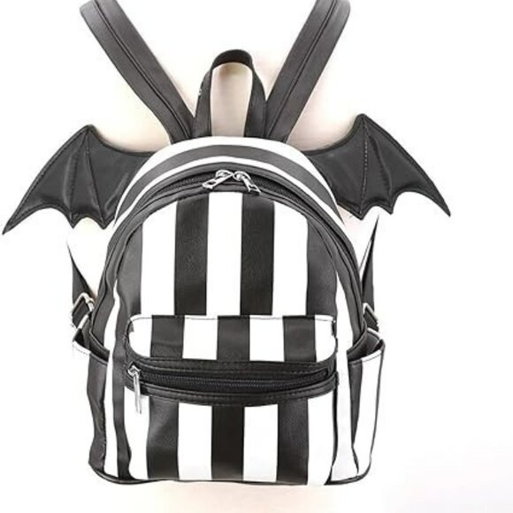 Bat Wing Striped Mini Backpack, Black and White NWT - Picture 2 of 4